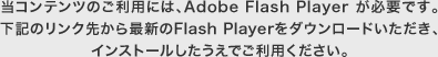 当コンテンツのご利用には、Adobe Flash Player が必要です。下記のリンク先から最新のFlash Playerをダウンロードいただき、インストールしたうえでご利用ください。